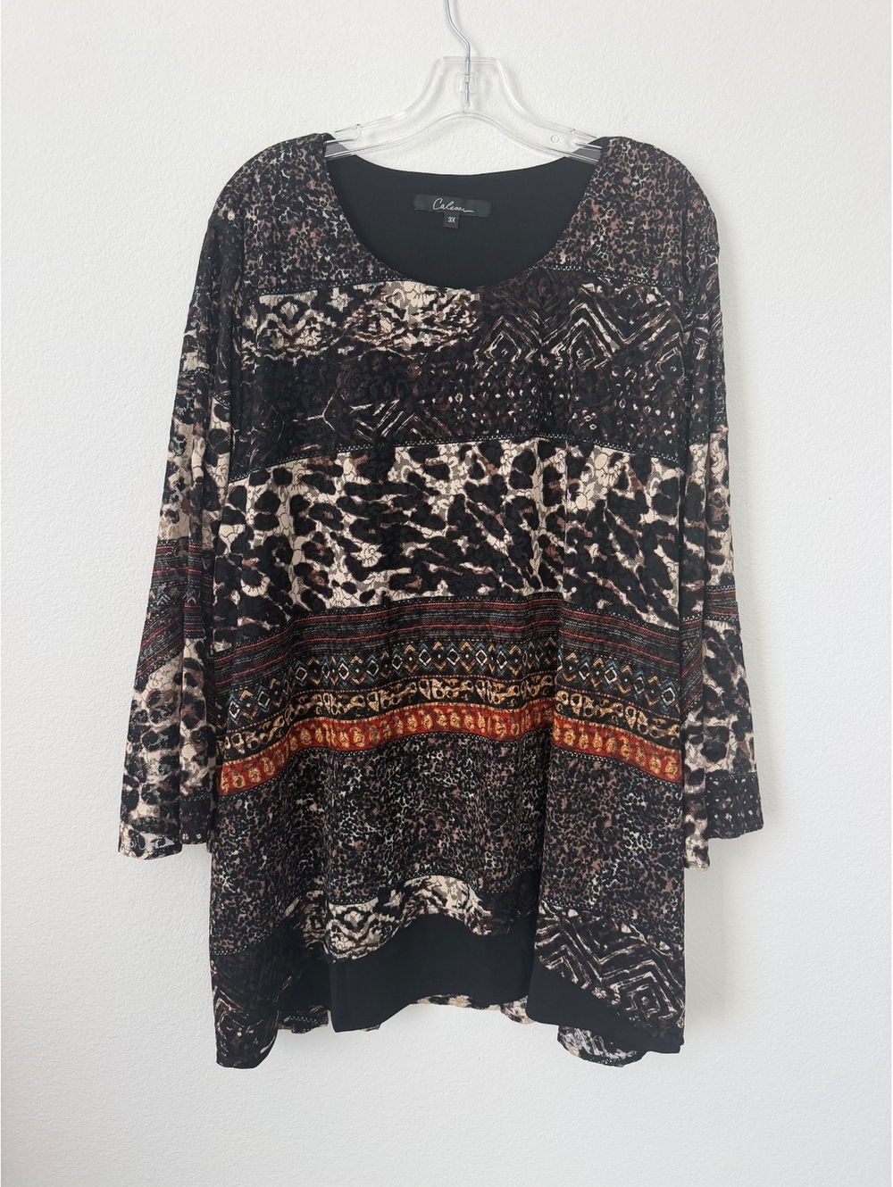 Calessa NWT 3/4 Sleeve Scoop Neck Animal Print Striped Tunic Blouse Size 3X